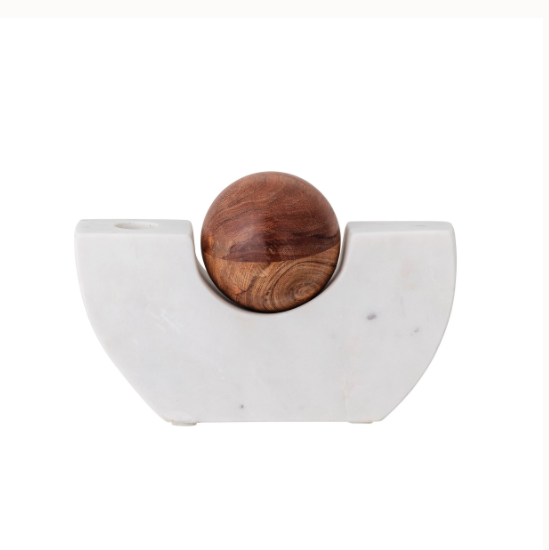 Marble and Acacia Wood Candle Holder