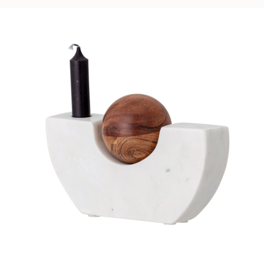 Marble and Acacia Wood Candle Holder