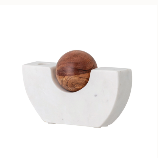 Marble and Acacia Wood Candle Holder