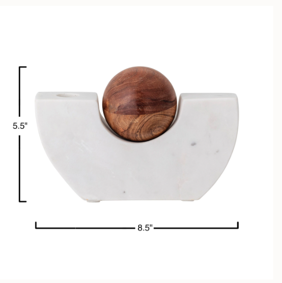 Marble and Acacia Wood Candle Holder
